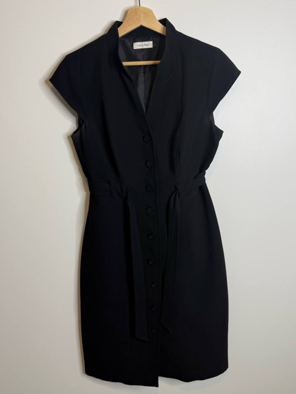 Calvin Klein Black Midi Button-Front Dress with Tie Waist